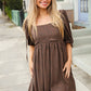 Find Love Chocolate Animal Square Neck Tie Back Babydoll Dress