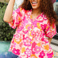 Find Love Pink/Yellow Floral Frill Balloon Short Sleeve Top