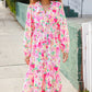 Beautiful You Frill V-Neck Shirred Waist Floral Maxi Dress