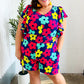 Feeling Bold Navy & Fuchsia Flat Floral Smocked Waist Flutter Sleeve Romper