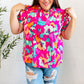 Summer Vibes Fuchsia Abstract Print Frill Notch Neck Puff Sleeve Top