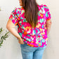 Summer Vibes Fuchsia Abstract Print Frill Notch Neck Puff Sleeve Top