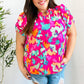 Summer Vibes Fuchsia Abstract Print Frill Notch Neck Puff Sleeve Top