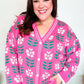 All For Love Fuchsia Flower Print Button Down Knit Cardigan