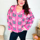 All For Love Fuchsia Flower Print Button Down Knit Cardigan
