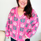All For Love Fuchsia Flower Print Button Down Knit Cardigan
