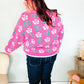 All For Love Fuchsia Flower Print Button Down Knit Cardigan