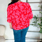 New Day Red Ribbon Bow Detail Floral Woven Blouse