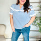 Lost In Love Cotton Blue Gingham Shirred Mock Neck Top