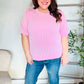 Pretty In Pink Puff Bubble Short Sleeve Wavy Rib Knit Top