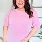 Pretty In Pink Puff Bubble Short Sleeve Wavy Rib Knit Top