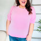 Pretty In Pink Puff Bubble Short Sleeve Wavy Rib Knit Top