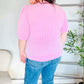 Pretty In Pink Puff Bubble Short Sleeve Wavy Rib Knit Top