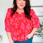 New Day Red Ribbon Bow Detail Floral Woven Blouse