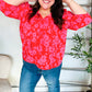 New Day Red Ribbon Bow Detail Floral Woven Blouse