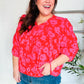 New Day Red Ribbon Bow Detail Floral Woven Blouse