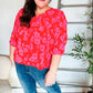 New Day Red Ribbon Bow Detail Floral Woven Blouse