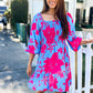 Lock Eyes Blue Big Floral Print Smocked Bubble Sleeve Dress