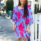 Lock Eyes Blue Big Floral Print Smocked Bubble Sleeve Dress