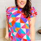 Feeling Bold Multicolor Geo Print Mock Neck Flutter Sleeve Top