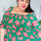 Sumptuous In Smocked Green & Coral Flower Print Babydoll Top