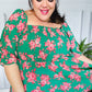 Sumptuous In Smocked Green & Coral Flower Print Babydoll Top