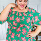 Sumptuous In Smocked Green & Coral Flower Print Babydoll Top