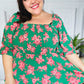 Sumptuous In Smocked Green & Coral Flower Print Babydoll Top