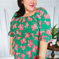 Sumptuous In Smocked Green & Coral Flower Print Babydoll Top