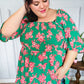 Sumptuous In Smocked Green & Coral Flower Print Babydoll Top