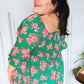 Sumptuous In Smocked Green & Coral Flower Print Babydoll Top