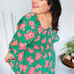 Sumptuous In Smocked Green & Coral Flower Print Babydoll Top