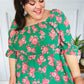 Sumptuous In Smocked Green & Coral Flower Print Babydoll Top