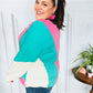 Stand Out Hot Pink & Mint V Neck Collared Terry Color Block Top