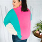 Stand Out Hot Pink & Mint V Neck Collared Terry Color Block Top