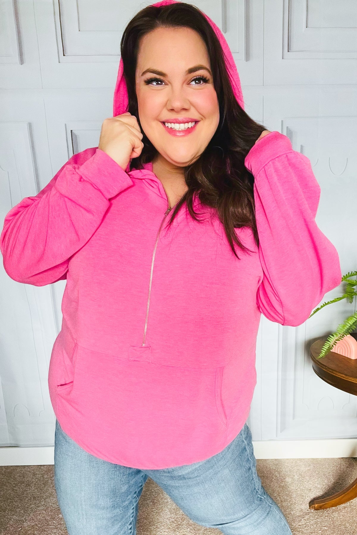 Ready to Relax Hot Pink Half Zip French Terry Hoodie