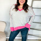 Weekend Ready Heather Grey Stripe Hi-Lo Out Seam Stitch Pullover