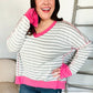 Weekend Ready Heather Grey Stripe Hi-Lo Out Seam Stitch Pullover