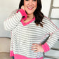 Weekend Ready Heather Grey Stripe Hi-Lo Out Seam Stitch Pullover