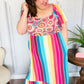 Feeling Bold Fuchsia & Teal Striped Medallion Crochet Print Dress