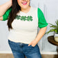 Lucky Sequin Clover Oatmeal Cable Knit Puff Sleeve Top