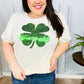 Saint Patty Sequin Clover French Terry Puff Sleeve Top