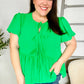 Casual Chic Green Bow Tie Detail Folded Puff Sleeve Babydoll Top