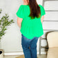 Casual Chic Green Bow Tie Detail Folded Puff Sleeve Babydoll Top