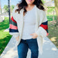 Weekend Ready Ivory Multicolor Mixed Thread Bubble Sleeve Cardigan