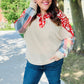 Feeling Femme Oatmeal Plaid Floral Color Block Notch Neck Top