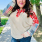 Feeling Femme Oatmeal Plaid Floral Color Block Notch Neck Top