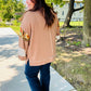 Charming Caramel Floral Print Colorblock Notch Neck Top