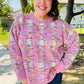 Adorable Pink Multicolor Popcorn Knit Sweater