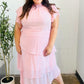 Beautiful You Blush Swiss Dot Asymmetric Tiered Smocked Lined Dress